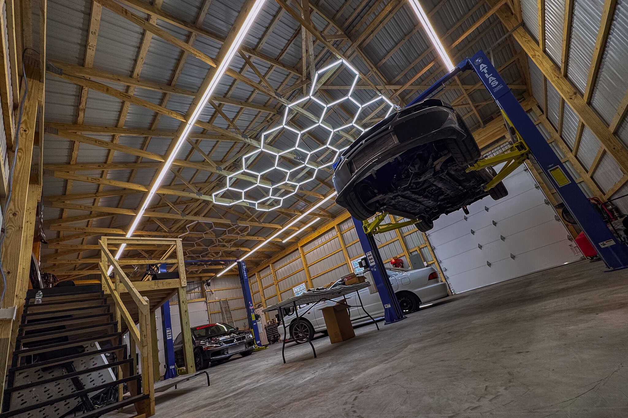 New York Post-Frame Garage Interior with Lifts
