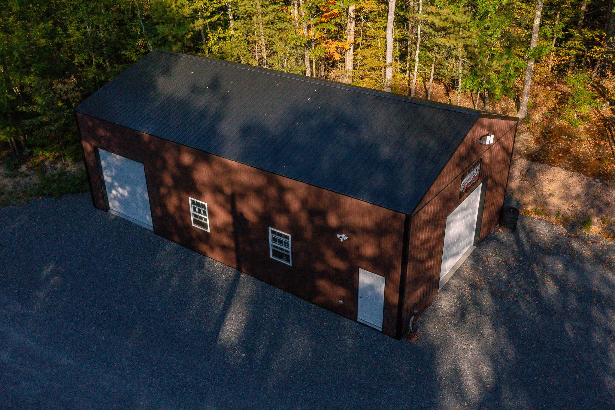 Post-Frame Garage Brown and Black Exterior