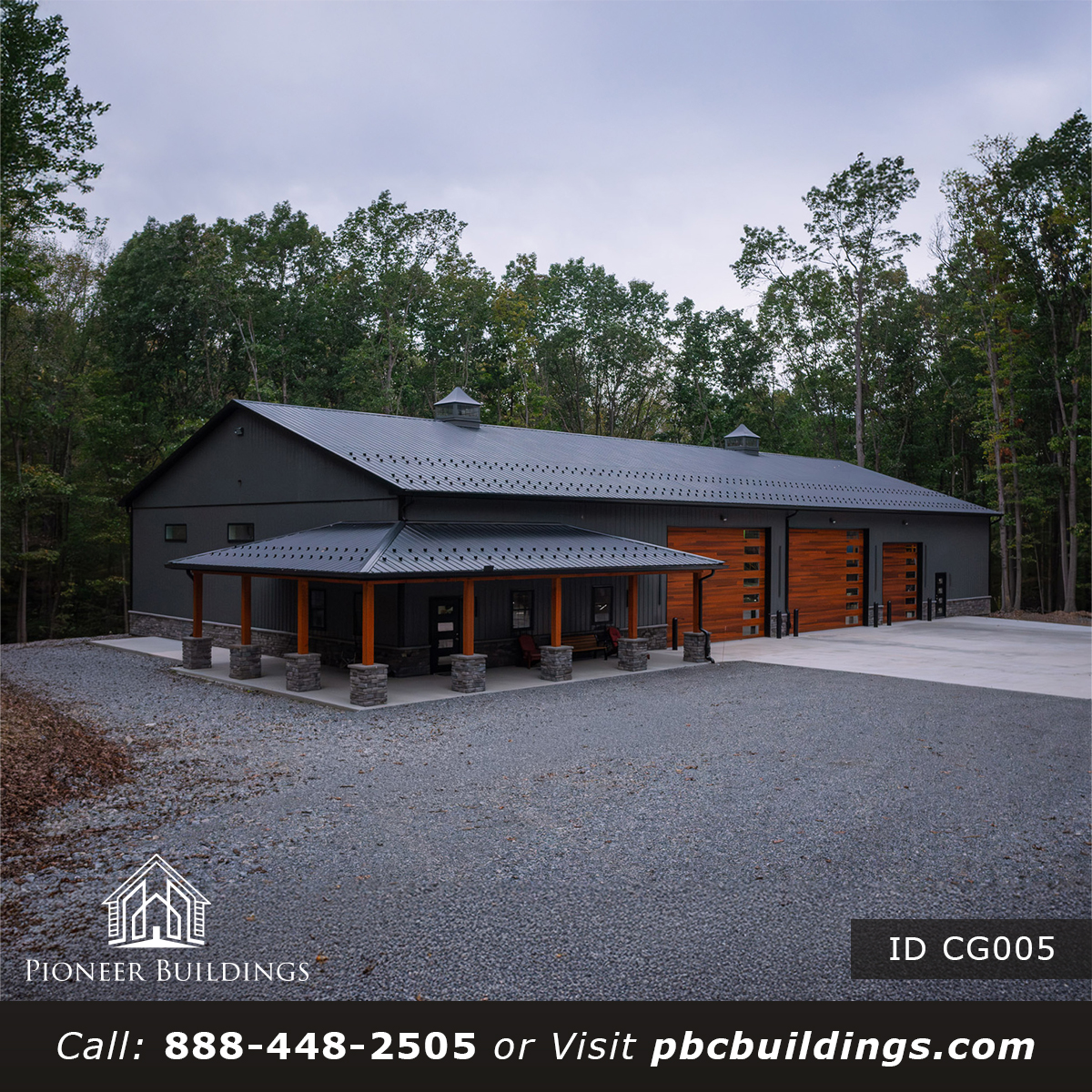 Exterior view of Custom Garage CG005, a 60x120 post-frame garage in Virginia