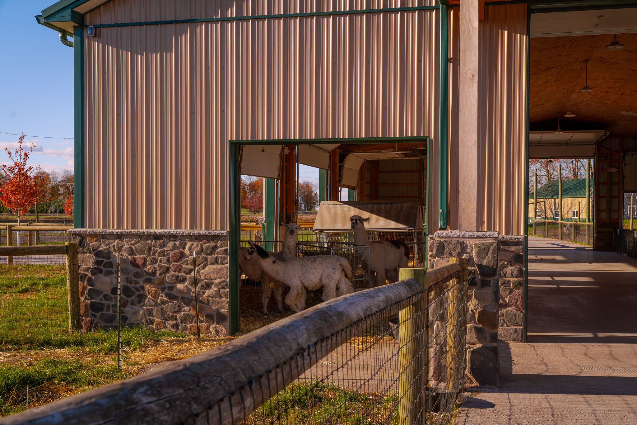 Textured Stone Veneer Base on Post Frame Facility