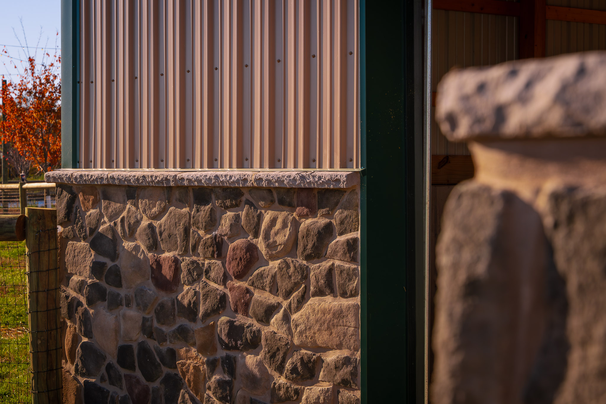 Stone Veneer Wainscot Corner Detail on Agricultural Building