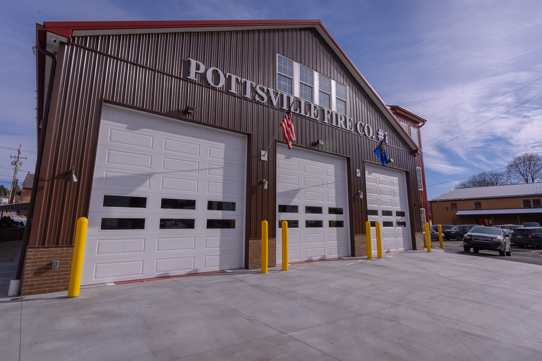 MF005 55x58x18 Red Metal Fire Station Pennsylvania-15 MF005 55x58x18 Post Frame Fire Station Pottsville Fire Company Pennsylvania